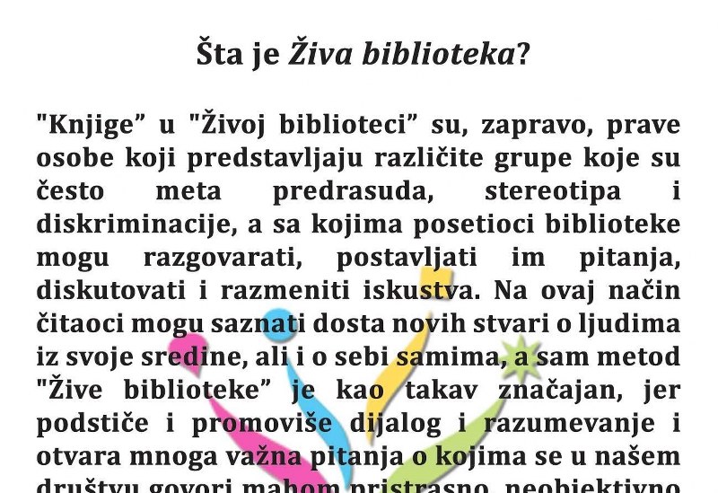 ŽIVA BIBLIOTEKA U GRADSKOJ NARODNOJ BIBLIOTECI