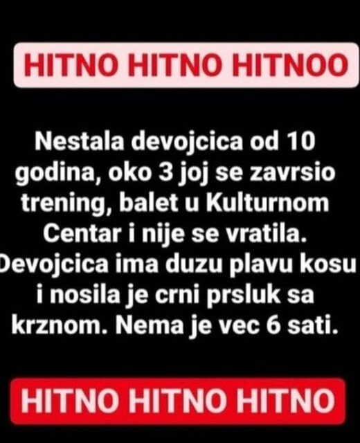 LAŽNA VEST DA JE NESTALA DEVOJČICA U ZRENJANINU